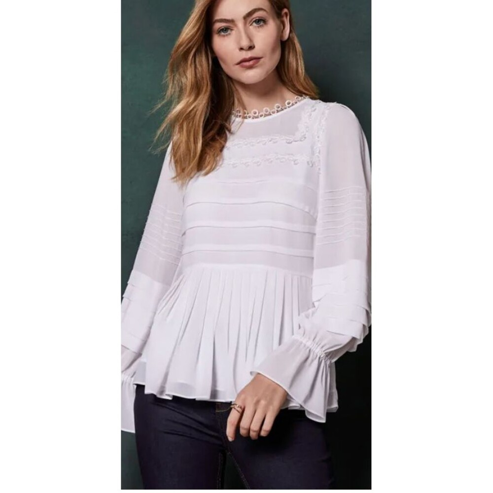 Ted Baker Roobee Lace-trimmed Pintucked Top -NWT